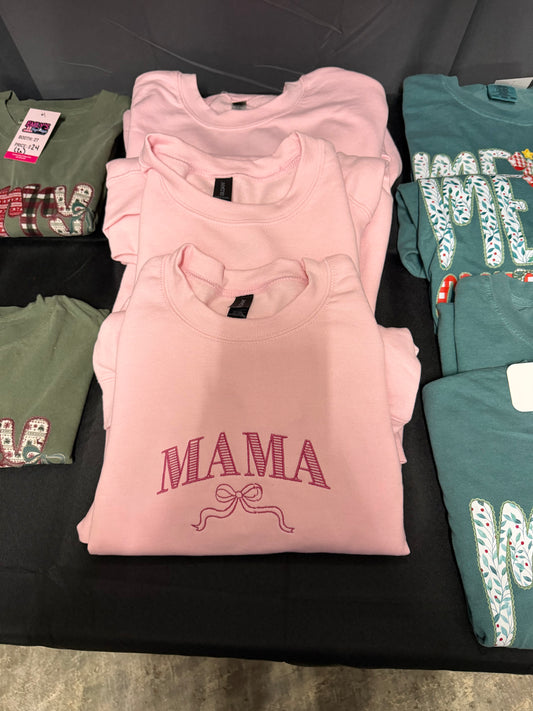 MAMA Embroidered Bow Sweatshirt